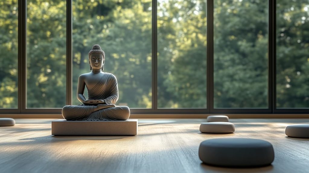 Statue de buddha dans une salle de yoga